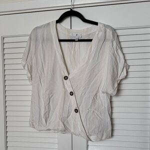 Socialite Cream Wrap Blouse with Button Detail